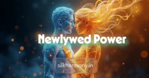 Opposing energies in harmony: A blue particle man and an orange particle woman face each other, symbolizing balance and connection in relationships.