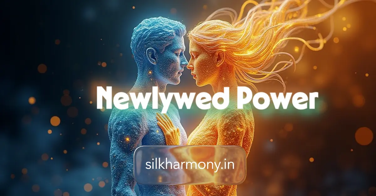Opposing energies in harmony: A blue particle man and an orange particle woman face each other, symbolizing balance and connection in relationships.