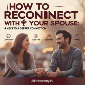 happy couple holding hands and smiling, with the text "HOW TO RECONNECT WITH YOUR SPOUSE: 4 KEYS TO A DEEPER CONNECTION."